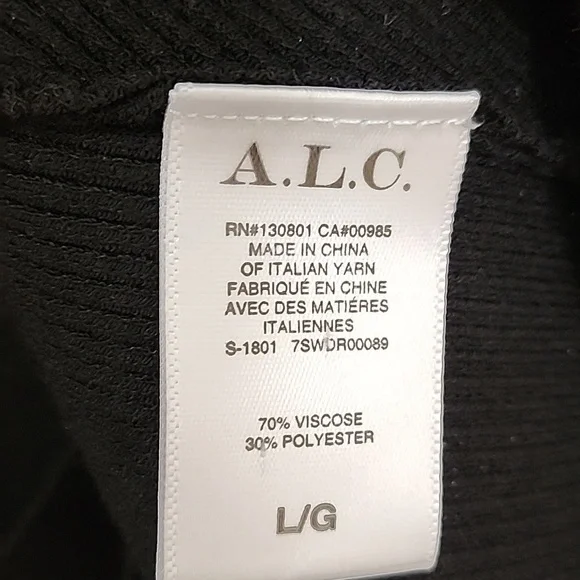 ALC Kellam Black Ribbed Cold Shoulder Ruffle Trim Stretch Knit Midi Dress Large - Picture 15 of 16